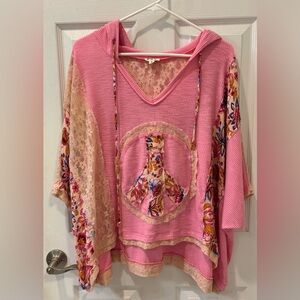 POL Pink Floral Peace Sign Oversized Hoodie